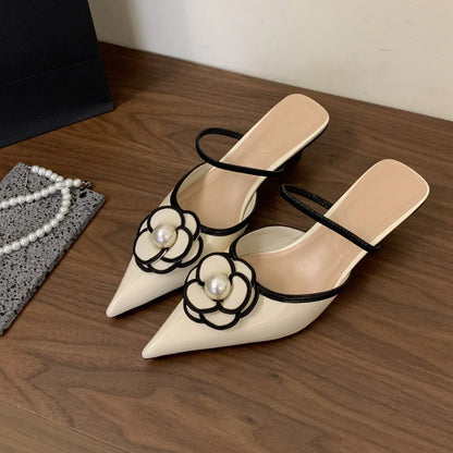 jinran Flower Pointed Toe High Heels Women Luxury Designer Sandals Female Summer Elegant Fashion Pumps Woman Flower Mule Slippers Women