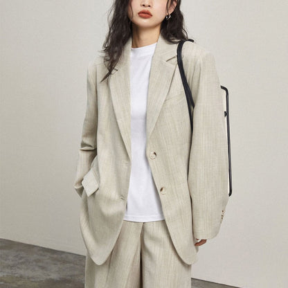 jinran Spring Summer Women's Casual Solid Color Single Breasted Pocket Decorative Big Loose  Oversized Jacket