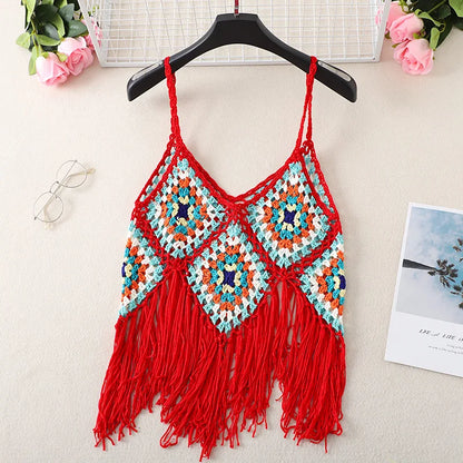 jinran New Hollow Vest for Women Boho Tanktop Bohemian Crop Tops National Style Camisole Lady Free Shipping