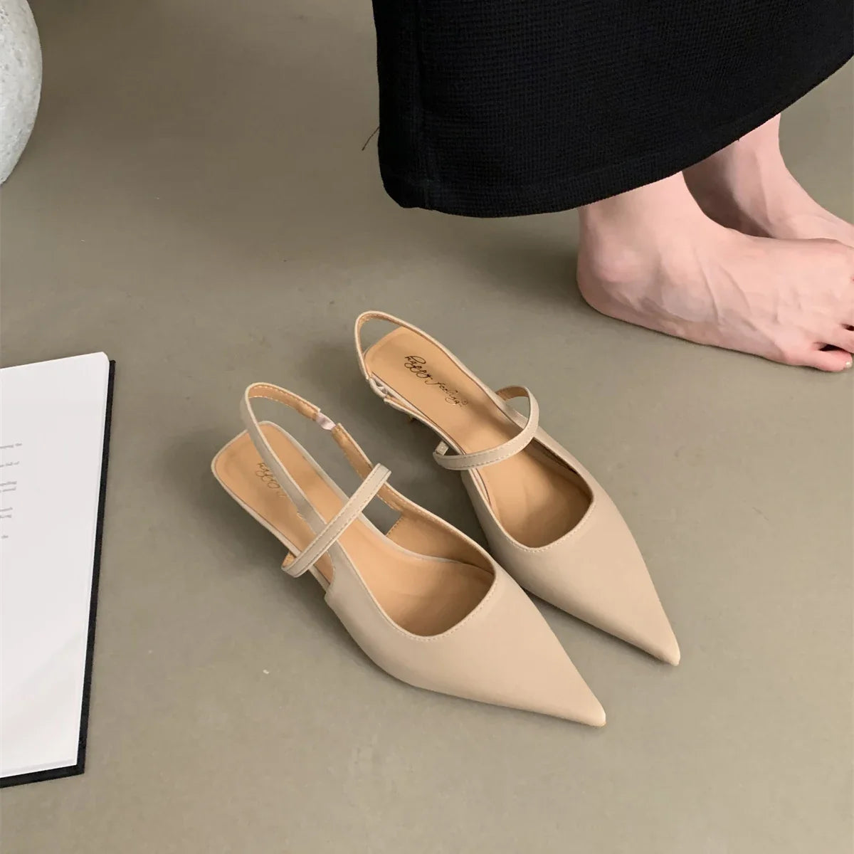 jinran 2024 Spring Band Women Pumps Shoes Fashion Shallow Slip On Slingback Sandals Thin Heel Dress Sexy Pumps Shoes Mujer