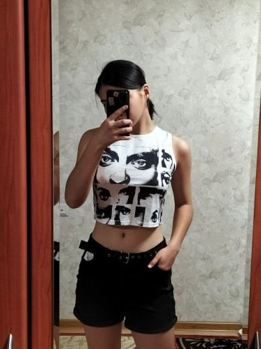 jinran High Street Style Y2K Figure Graphic Crop Top Women Summer Clothes Korean Fashion Sleeveless Tank Top Tee Shirt Streetwear