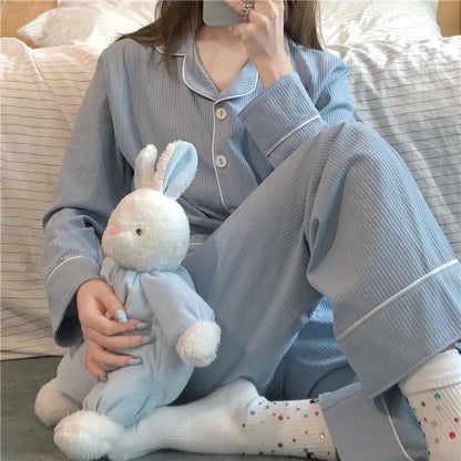 jinran Casual Women's Pajamas Set Spring and Autumn New 2024 Pure Cotton Long Sleeves Long Pants Sweet School Style Homewear Set