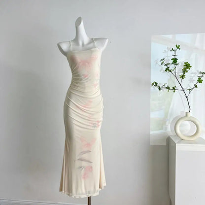jinran Sexy Bodycon Printed Mesh Long Dresses for Women Backless 2024 Summer New Korean Elegant Fashion Evening Party Female Vestidos