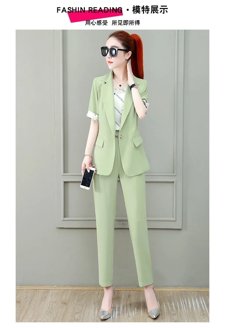 jinran 2022 Summer New French Elegant Women's Pants Suit Slim Jacket Office Blazer Casual Trousers Two-piece Set Female Tracksuit Set