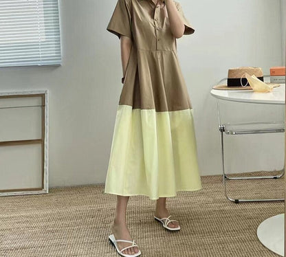 jinran Summer Loose Dresses Women 2022 New Cotton Soft Patchwork A Line Mini Dress Female Korean Casual Harujuku Khaki Dress