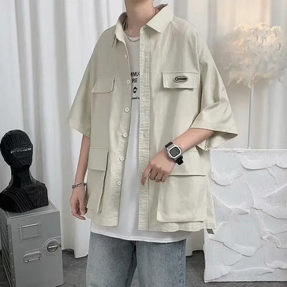 Men's Shirt Plain Oversize Summer Male Shirts Korean Popular Clothes New in Fashion Man 2024 Cool Button Up Tops Xxl