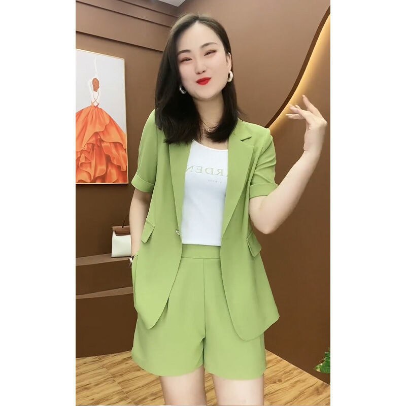 jinran 2022 Summer New Elegant Women's Shorts Suit Casual Short Sleeve Jacket Blazer Shorts Two Piece Set Office Work Suit Coverall