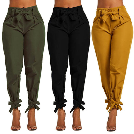 jinran women new summer bow sashes high waist pencil pants vintage fashion long trousers 3 colors