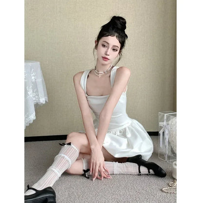 jinran Sweet Kawaii White Mini Dress Elegant Sexy Balletcore Women Korean Y2k Summer Short Dresses Party Dress French Vintage