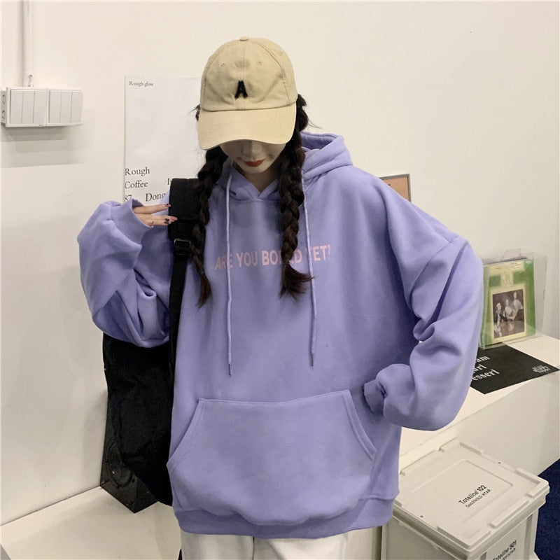 jinran College Style New White Baggy Pullover Fashion Letter Printing Harajuku Sweatshirt Casual Lazy Raglan Sleeves Drawstring Hoodie