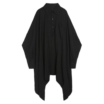 Mens Harajuku Irregular Shirt 2024 Spring New Fashion Goth Handsome Loose Oversized Lapel Fashion Long Sleeve Cloak Unisex