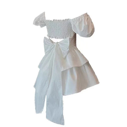 jinran White Sexy Backless Mini Dress Women Korean Fashion Casual Elegant Party Dress Female Ruffle Kawaii Lolita Party Y2k Dress