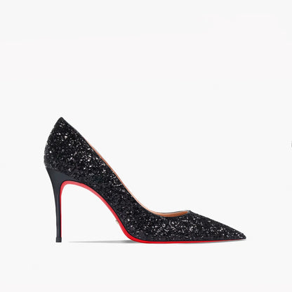 jinran 2024 Spring And Summer Women's High Heels Black Glittering Pumps Bridal Wedding Pointed Thin High Heels Sexy Party Shoes