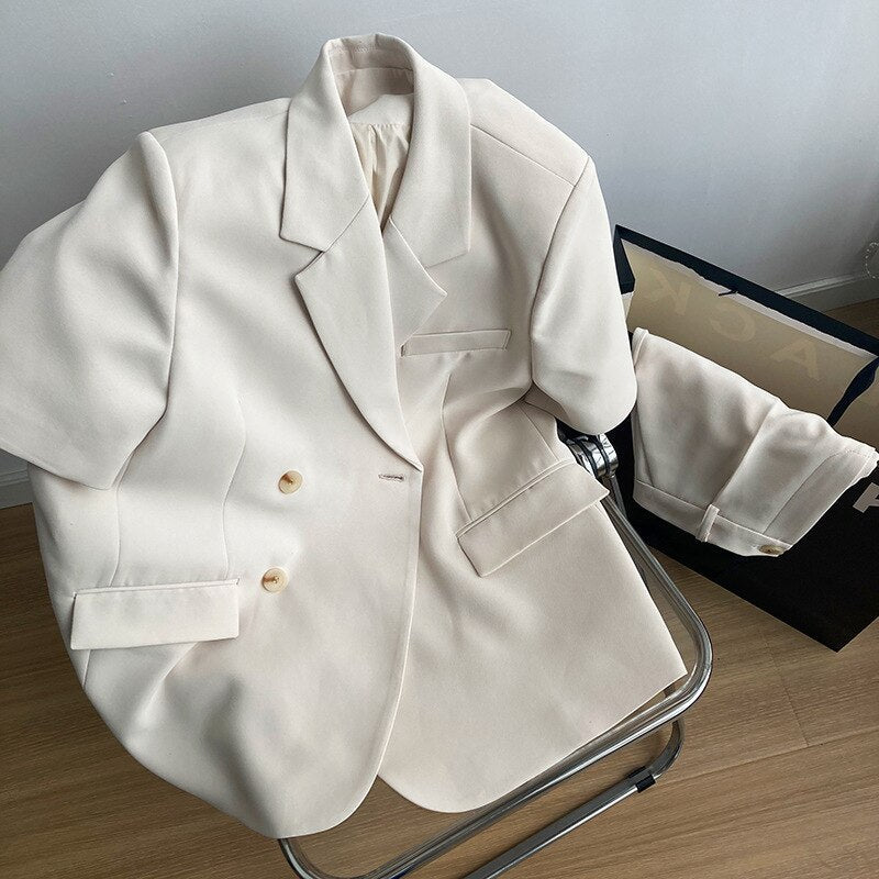 jinran 2022 Summer Thin Authentic Upscale Suit Elegant Women's Suit Jacket Shorts Suit Casual Loose Two Piece Office Suit