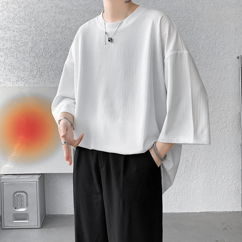 High Quality Men Oversized Ice Silk T Shirts Summer Mens Half Sleeve Fashions Harajuku T-Shirt Male Solid Simple Daily Tees