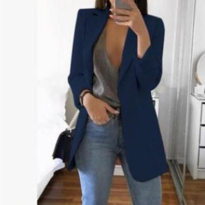 jinran Suit Jacket Female Spring Autumn New European American Solid Color Fashion Lapel Slim Cardigan Leisure Suit Jacket Female