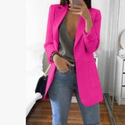 jinran Suit Jacket Female Spring Autumn New European American Solid Color Fashion Lapel Slim Cardigan Leisure Suit Jacket Female