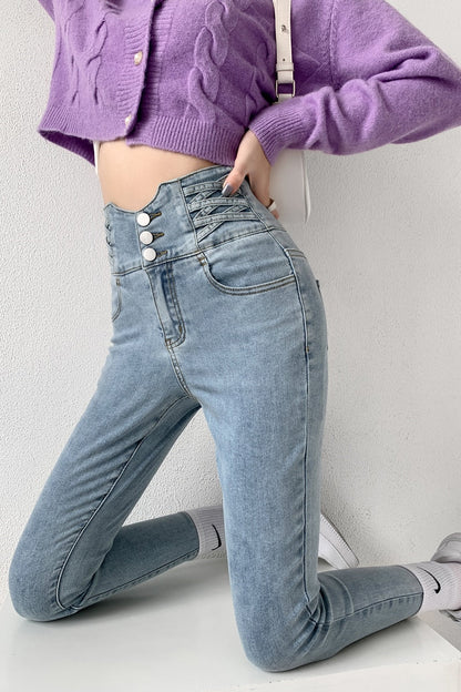 jinran Stretch Jeans Women 2022 Push Up Sexy Retro High Waist Skinny Mom Pants Korean Fashion Denim Trousers Femme Spring New