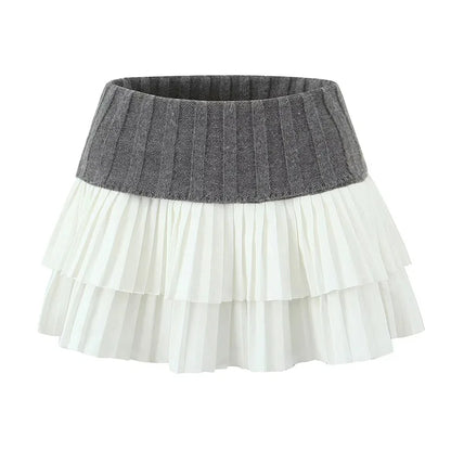 nvxiot  -  Sexy Knitted Double Layered Pleated Mini Skirt Women Elegant Sweet High Waist Cake Short Skirts Fluffy Autumn Street Party