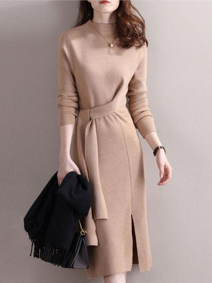 jinran Half-necked Knitted Dress Women's Autumn Winter New Strap Temperament Split Base Sweater Skirt Dress for Women Sweaters Pullover