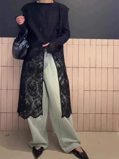 jinran Streetwear Summer Sleeveless Sexy Women Dresses Y2k Aesthetic Embroidery Flower Dress Fairy Harajuku Lace Split Grunge Vestidos