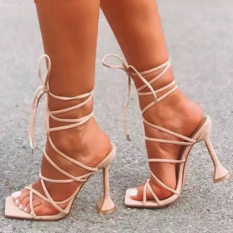 jinran Women's Shoes 2024 Summer Large Strapping High Heel Sandals Sexy Fashion Woman Heel Party Sandals Pump Ladies  Mujer Zapatos