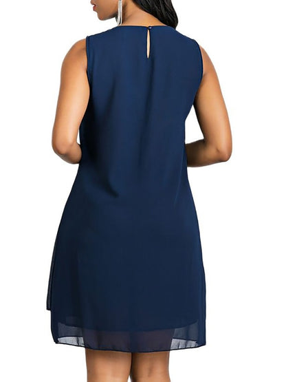 jinran Women's Shift Dress Knee Length Dress Sleeveless Solid Color Layered Spring & Summer Loose Size Hot Black Purple Navy Blue