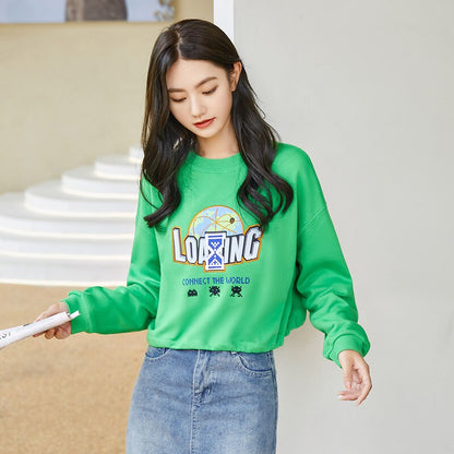 jinran Sweatshirt Women Green Short Section 2022 Spring New Oversize Hoodies Trend Retro Personality Women'S Clothing