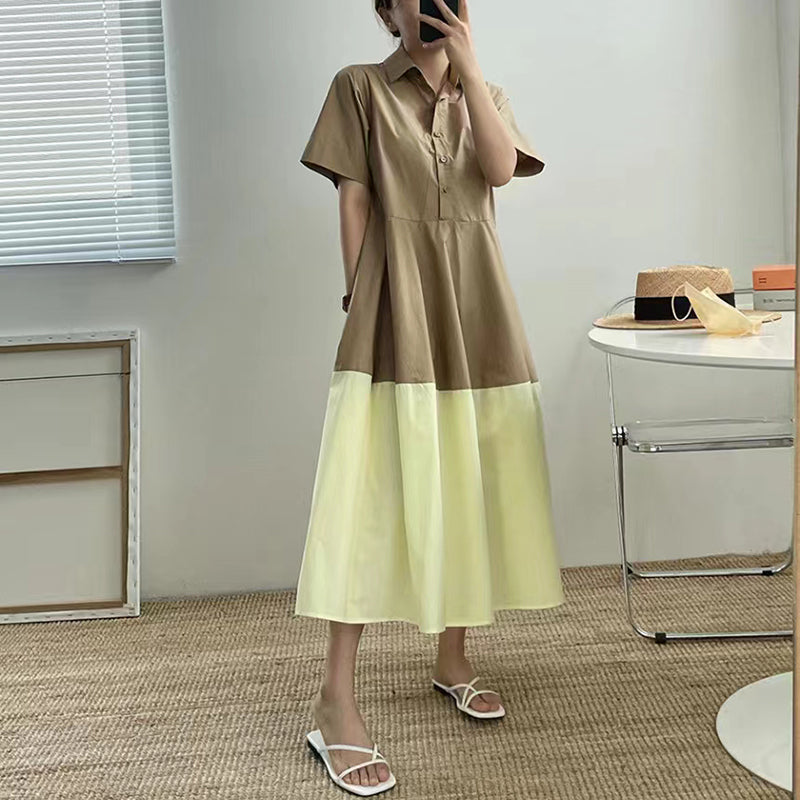 jinran Summer Loose Dresses Women 2022 New Cotton Soft Patchwork A Line Mini Dress Female Korean Casual Harujuku Khaki Dress