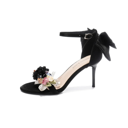 jinran 2024 Summer Fashion Women Pumps Open Toe Satin Flower Bow Buckle High Heel Sandals Dress Wedding Shoes