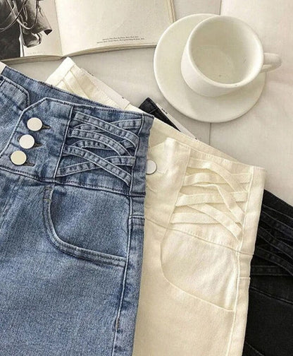 jinran New Streetwear Female High Waist Wide Leg Vintage Denim Shorts Spring Summer Women Loose Washed Solid Color Jeans Shorts