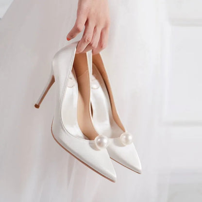 jinran 2024 New Pointed White Pearl 7cm Thin High Heel Women's Red Bridal Wedding Shoes