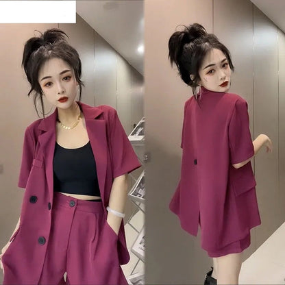 jinran Korean Casual Suit Set 2022 New Elegant Feminine Suit Commuter Short Sleeve Small Suit Shorts Women Two Piece Set Shorts Women