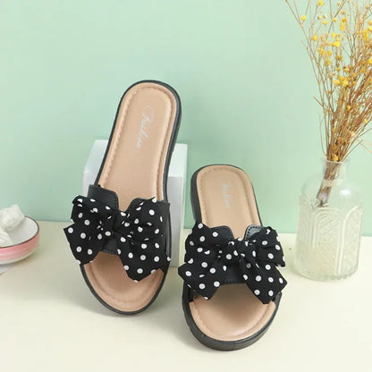 jinran Women Slippers Female Summer New Wave Dot Bow Knot Flip Flops Ladies Indoor and Outdoor Wear Beach Fashionable Sandals