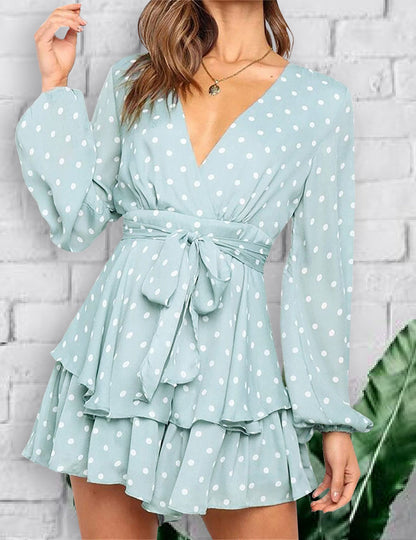 jinran Seawefit 2024 Print Chiffon Dress Ruffle Long Sleeves Mini Dresses Women Belt String Outfits Female Shirring Elegant Floral Robe