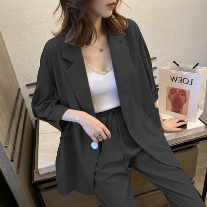 jinran Korean Style New Pink Elegant Women's Pants Suit Fashion Loose Jacket Trousers Two-piece Set Female Office Blazer Tracksuit