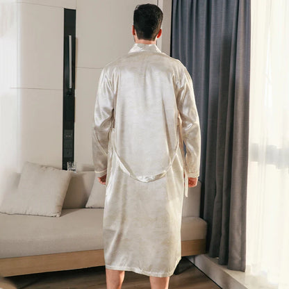 Pajama men's spring and autumn silk thin style oversized pajamas long sleeved bathrobes ice silk bathrobes home clothing summer