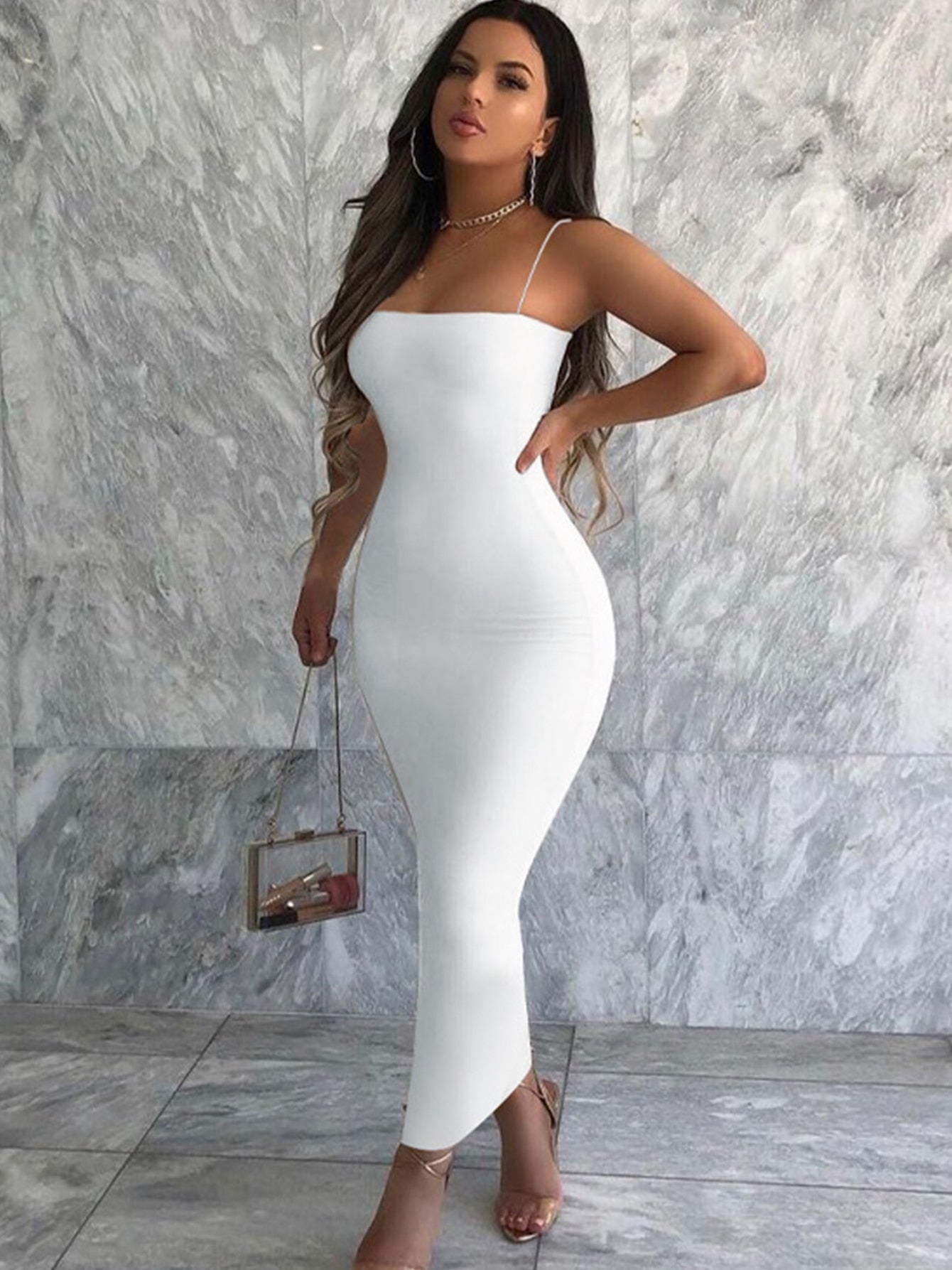 jinran New Sexy Knit High Fork Dresses For Women Strappy Elegant Dress Sleeveless Bodycon Clothes Party Club Outfits Y2k