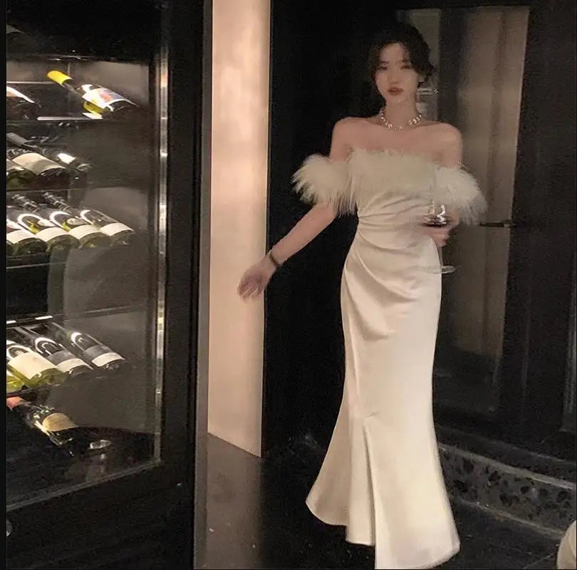 jinran White Vintage Luxury Midi Dresses for Women Autumn New France Sexy Fashion Slim Bandage Party Wedding Formal Female Clothes