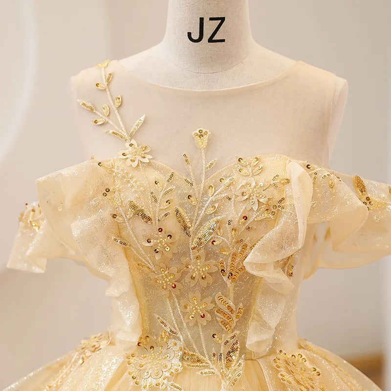 jinran The new colored yarn yellow evening dress sweet gorgeous costume elegant pompous skirt