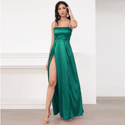jinran Woman Summer Long Evening Dress Slim Split Backless Bandage Pullover High Waist Banquet Sexy Female Elegant Maxi Slip Dresses