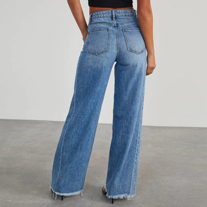 jinran Women Mid Waist Jeans Harajuku Streetwear Retro Fashion Autumn Loose Wide Leg Straight Loose Denim Trousers Y2k Baggy Pants