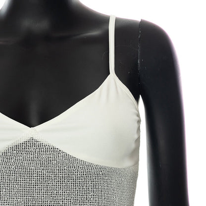 jinran Women Fashion Tow Piece Set Solid Mesh Suspenders Vintage Mini Skirts Sets White Female Clothing 2022 New See-through