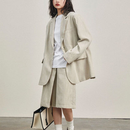 jinran Spring Summer Women's Casual Solid Color Single Breasted Pocket Decorative Big Loose  Oversized Jacket