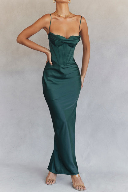 jinran Summer Satin Maxi Bodycon Dress Sexy Event Night Wedding Guest Dress Women Corset Party Dresses Pink Slit Dress High Quality
