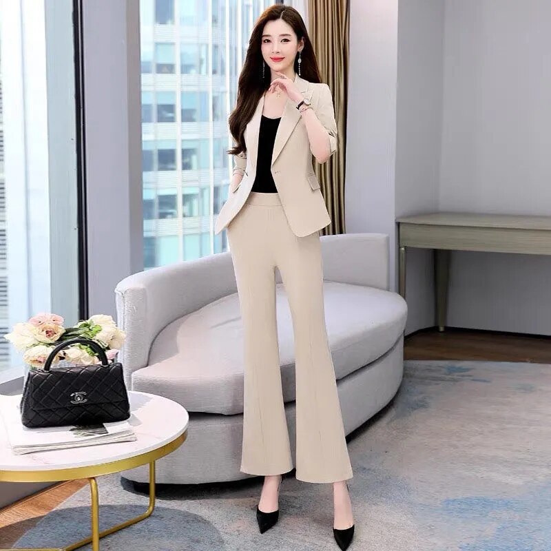 jinran 2022 Summer New Korean Fashion Elegant Women's Pants Suit Office Blazer Jacket Leisure Trousers Two Piece Set Female Clothing