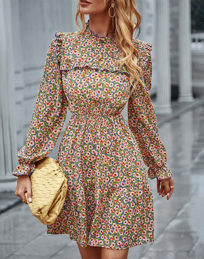 jinran Spring Summer Fashion Print Dress Women Long Sleeve Medium Length Skirt Office Commuter Women's Dress Dresses Women Robe Dress