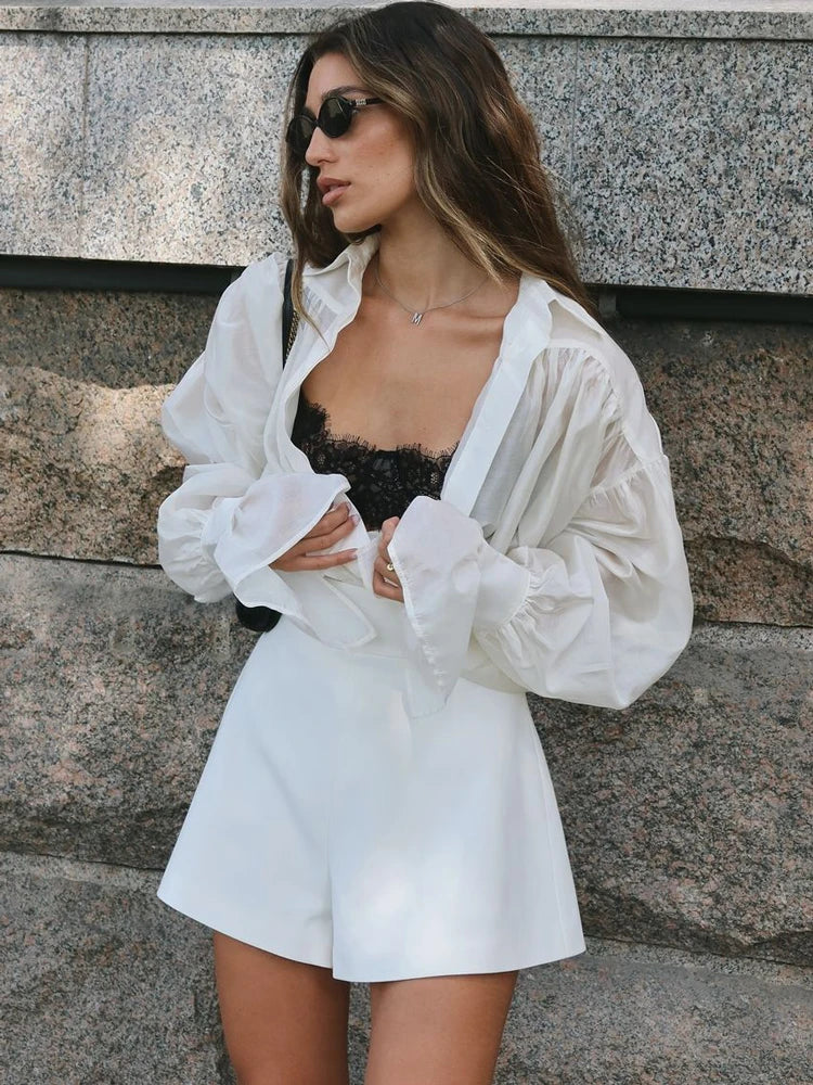 nvxiot  -   Autumn See-Through Casual Shirts Top For Women Loose Slim Long Sleeve Lapel Cardigan Streetwear Women's Pleated Shirts Top