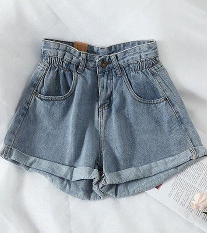 jinran New 2022 High Waist Denim Shorts Women Casual Loose Ladies Fashion Plus Size Elastic Waist Wide Leg Short Jeans Female