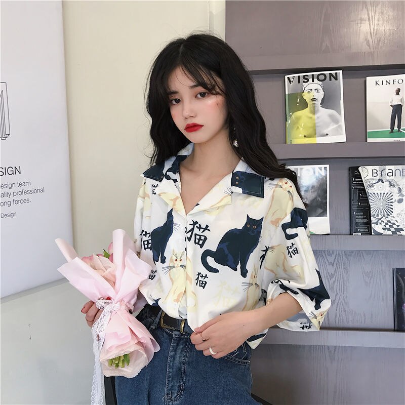 jinran Chiffon Blouse Women Women's Summer Tunic Vintage Clothes Female Hawaiian Shirt with Short Sleeve Harajuku Top Women